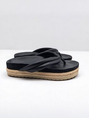 Vince Forest Espadrille Platform Sandals Black Thong Slide Size 5.5
